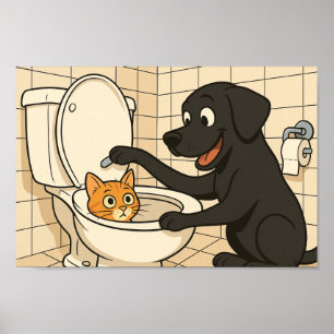 Poster Drôle d'art de salle de bain avec Labrador noir et