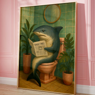 Poster Drôle d'art mural de salle de bain requin Requin