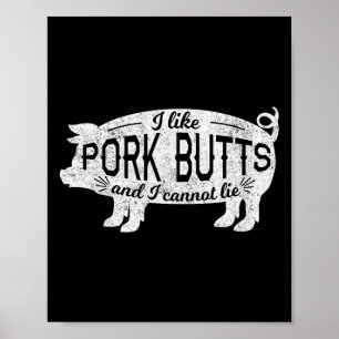 Poster Drôle de BBQ J'aime les fesses de porc et je ne pe