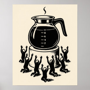 Poster Drôle de café rétro - Adorez le café