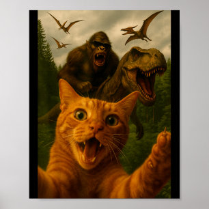 Poster Drôle de chat éd surpris selfie avec Bigfoot T-Rex
