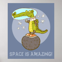 drôle de crocodile dans l'espace dessin animé