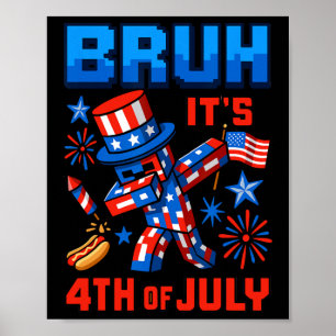 Poster Drôle de Dabbing 4 juillet Bruh Usa Pixel Gamer Bo