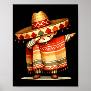 Poster Drôle de Dabbing Poncho Mexicain Sombrero Cinco De
