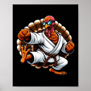 Poster Drole de dinde Thanksgiving Karate Judo Arts marti
