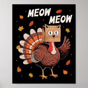 Poster Drôle de dîner de Thanksgiving Dinde Chat Miaou Th