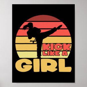 Poster Drôle de fille Kickboxing Fille Karaté Fille Art m