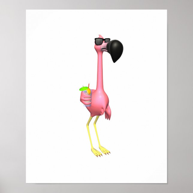 Poster drôle de flamingo avec boisson (Devant)