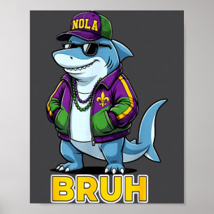 Poster Drôle de frère Mardi Gras Carnaval Requin Mème 