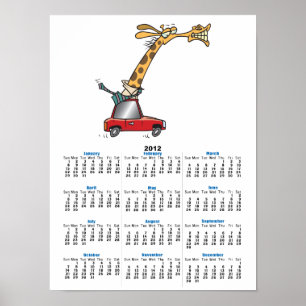 Poster drôle de girafe stupide dans une voiture de transp