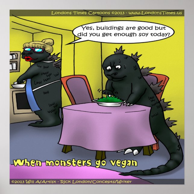 Poster drôle de monstres de Vegan (Devant)