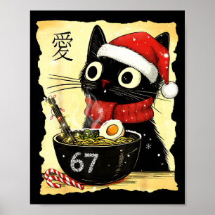 Poster Drôle de Noël 67 Six Sept Chat Ramen Japonais Ka