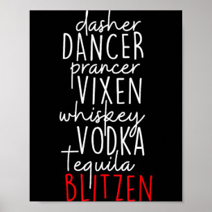 Poster Drôle de Noël Dasher Danseur Prancer Vixen Moustac