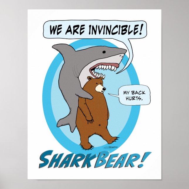 Poster drôle de requin et d'ours (Devant)