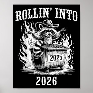 Poster Drôle de roulement en 2026 Nouvel An vintage Raton