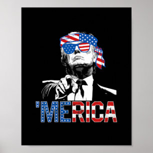 Poster Drôle de Trump 4 juillet Merica Drapeau Américain