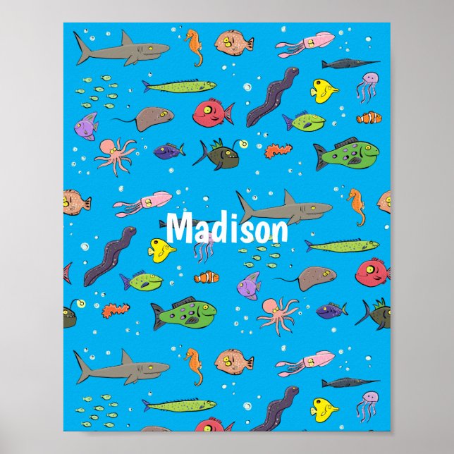 Poster Drôle des créatures marines dessin motif (Devant)