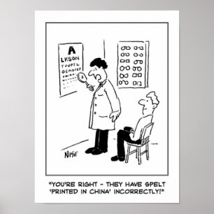 Poster Drôle dessin optimiste a Opticien et Eye-Test