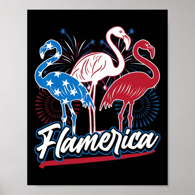 Poster Drôle drôle de Flamant rose 4 juillet drapeau patr (Devant)