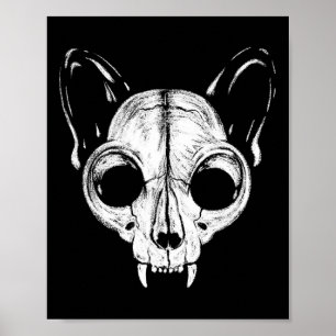 Poster Drôle Effrayant Éffrayant Chat Feline Skull Skelet