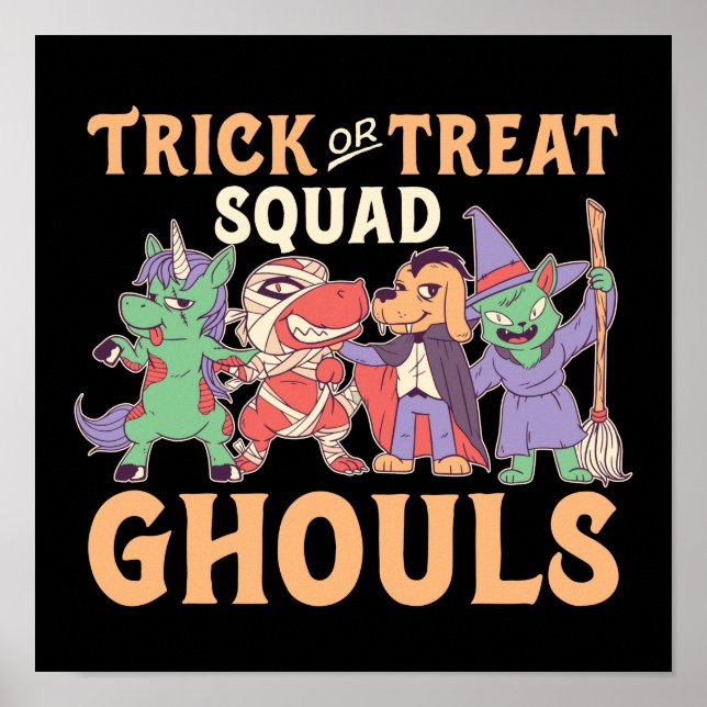 Poster Drôle et mignon Halloween Trick ou Treat Squad (Devant)