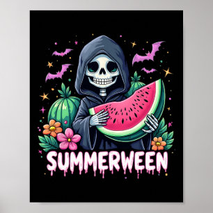 Poster Drôle été Skeleton Watermelon Halloween Art