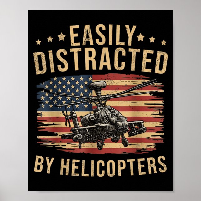 Poster Drôle facilement distrait par hélicoptère Apache U (Devant)