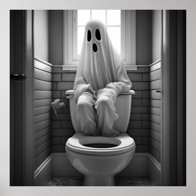 Poster Drôle fantôme assis dans les toilettes (Devant)