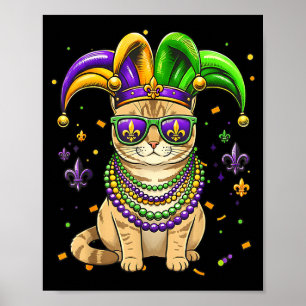 Poster Drôle festival carnaval chat mardi gras perles