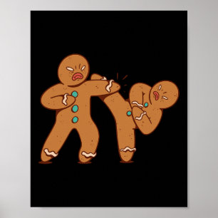 Poster Drôle Gingerbread Man Karate Cookie Drôle Christma