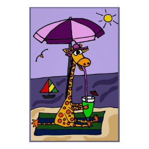 Poster Drôle Giraffe à l'affiche de plage