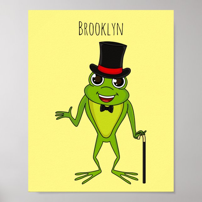 Poster Drôle grenouille avec chapeau dessus dessin animé (Devant)