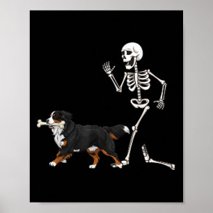 Poster Drôle Halloween Bernese Mountain Dog Et Skeleton