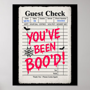Poster Drôle Halloween Chèque d'invité Vous avez été Boo'