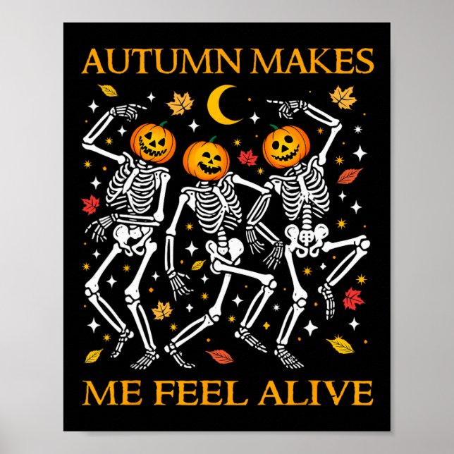 Poster Drôle Halloween Danser Skeletons Pun Automne Autom (Devant)