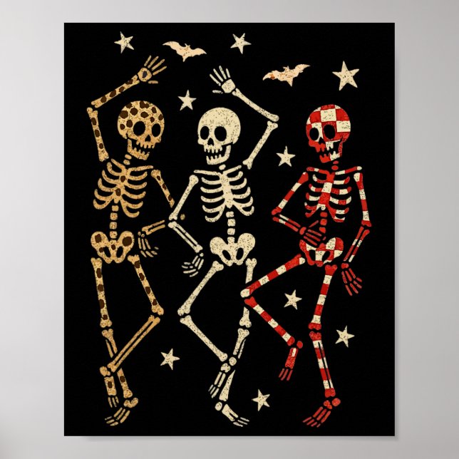 Poster Drôle Halloween Éffrayants os Crâne Danser Cadeau  (Devant)