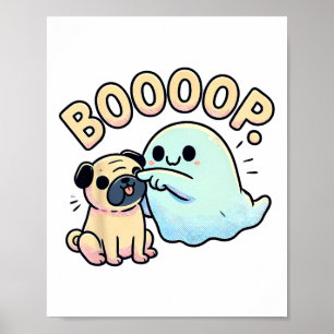 Poster Drôle Halloween Fantôme Carlin Boop Silencieux Chi