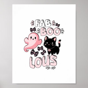 Poster Drôle Halloween rose Fantôme Spooktacular Chat Fab