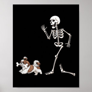 Poster Drôle Halloween Shih Tzu Et Skeleton