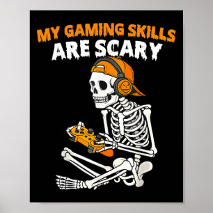 Poster Drôle Halloween Skeleton Gamer compétences de jeu 