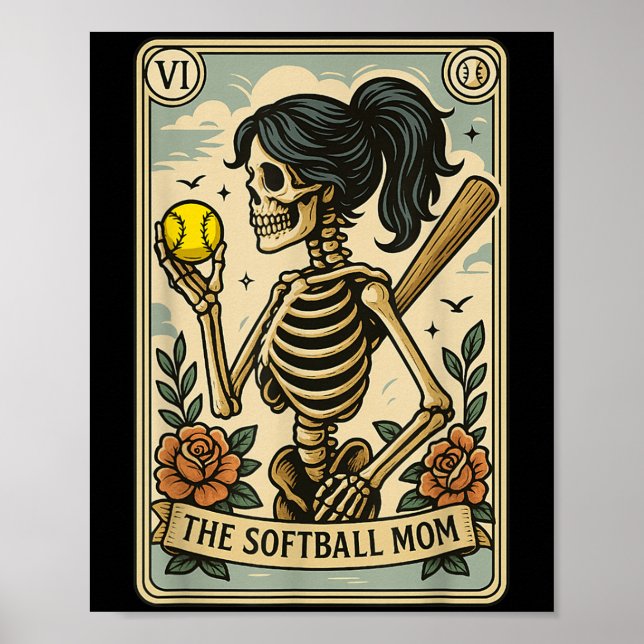 Poster Drôle Halloween softball maman maman Skeleton Taro (Devant)