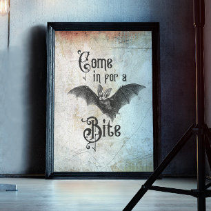 Poster Drôle Halloween Vampire Bat Venez pour un Bite