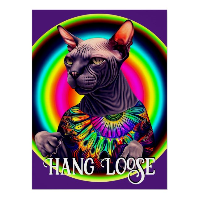 Poster Drôle Hippie Sphynx Chat (Devant)