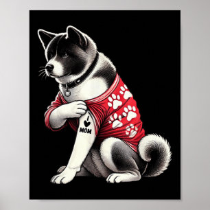 Poster Drôle J'Aime Maman Tattoo Akita Maman Pour Les Fem