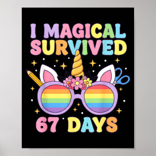 Poster Drôle Je Survivécu 67 Jours D'école Chats Enseigna