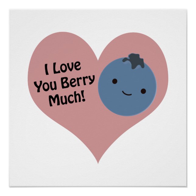 Poster Drôle Je T'Aime Berry Beaucoup mignon Kawaii Blueb (Devant)