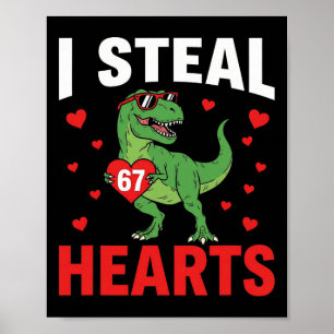 Poster Drôle je vole des cœurs 67 Saint-Valentin Dinosaur