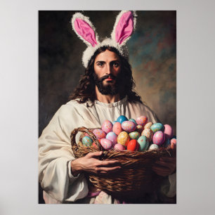 Poster Drôle Jésus Christ Lapin de Pâques Oreilles Mème