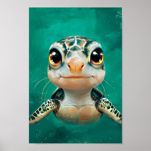 Poster Drôle jolie tortue verte (Devant)