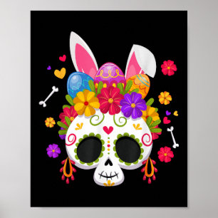 Poster Drôle Lapin de Pâques Sugar Crâne Rabbit Oreilles 